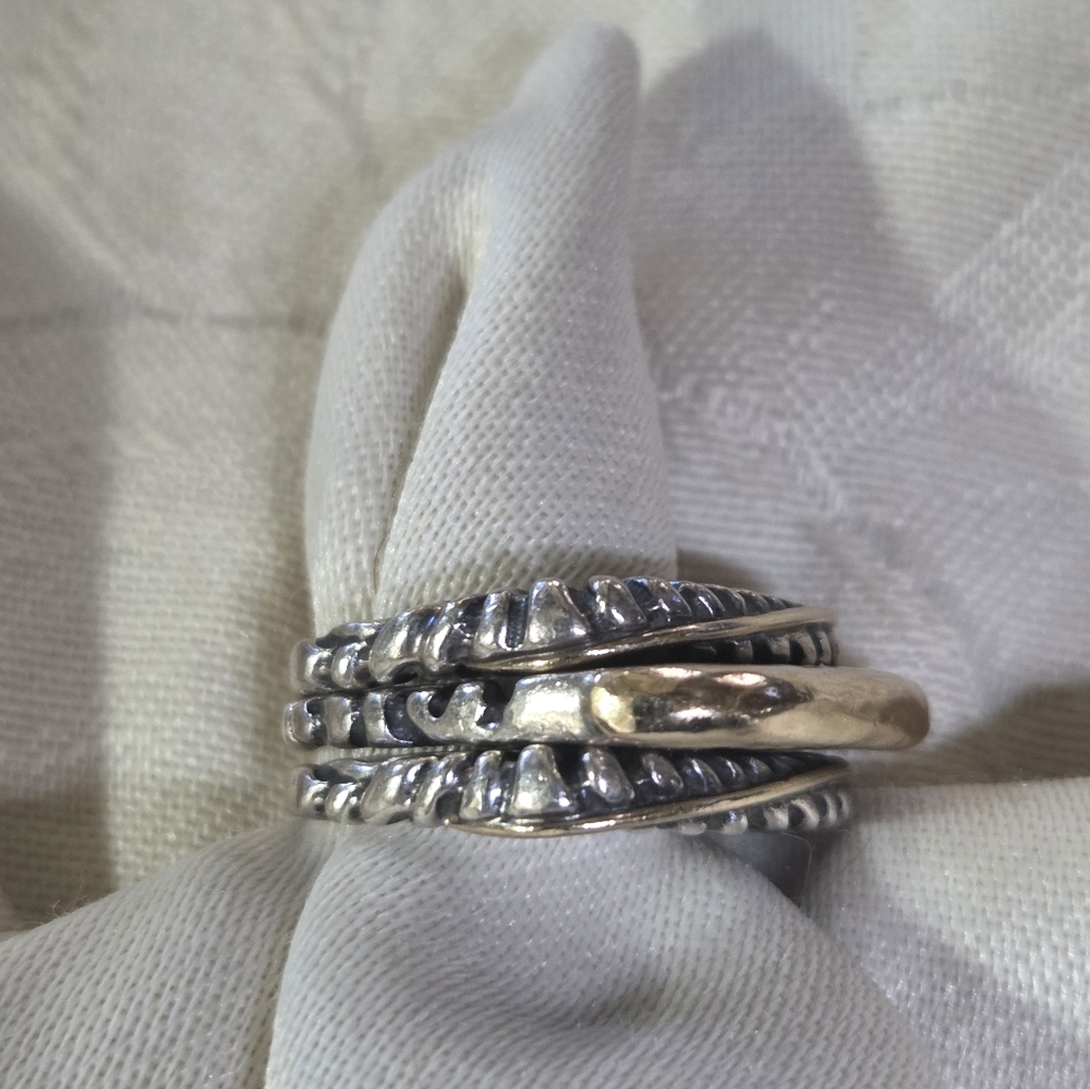 Dian Malouf Set of 3 Stack Rings, SS & 14k, Size 5.25 - Picture 3 of 16